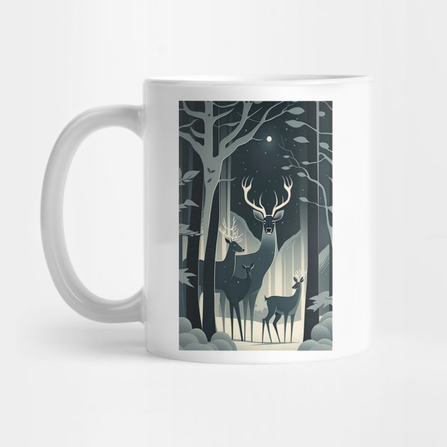 Family of Deer in the Forest at Winter by YeCurisoityShoppe